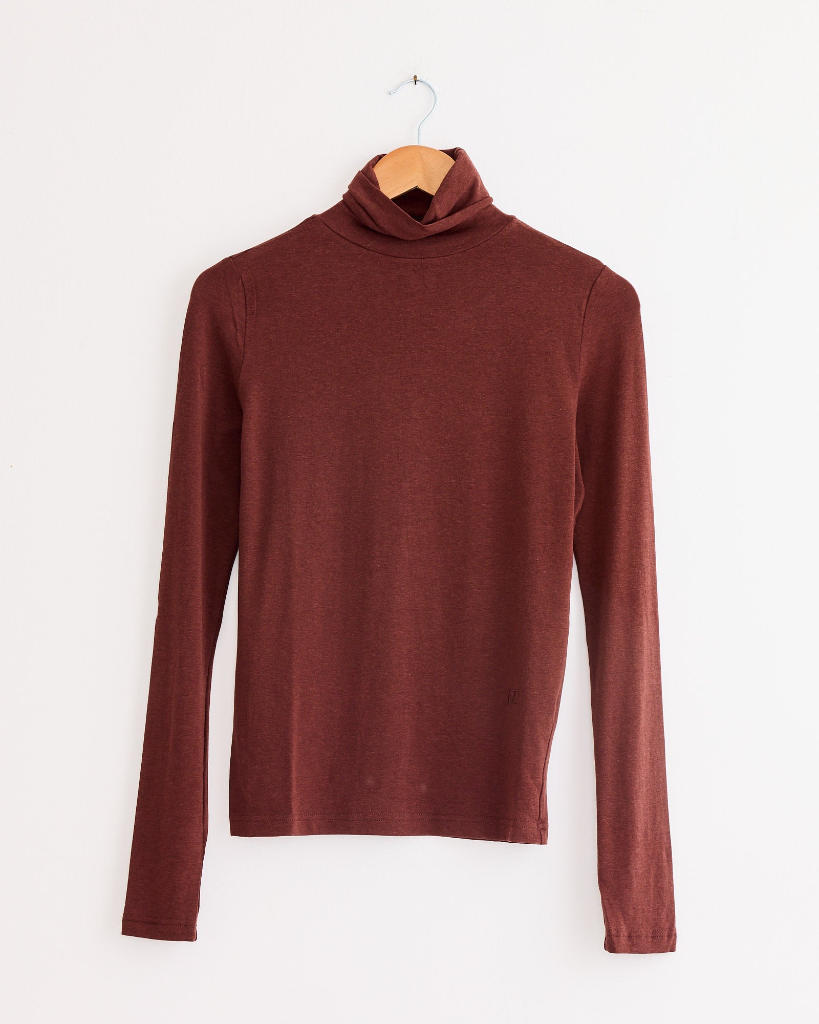 Roll Neck Jersey Top in Burgundy