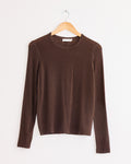 Wool Tencel Crew Neck Top in Brown
