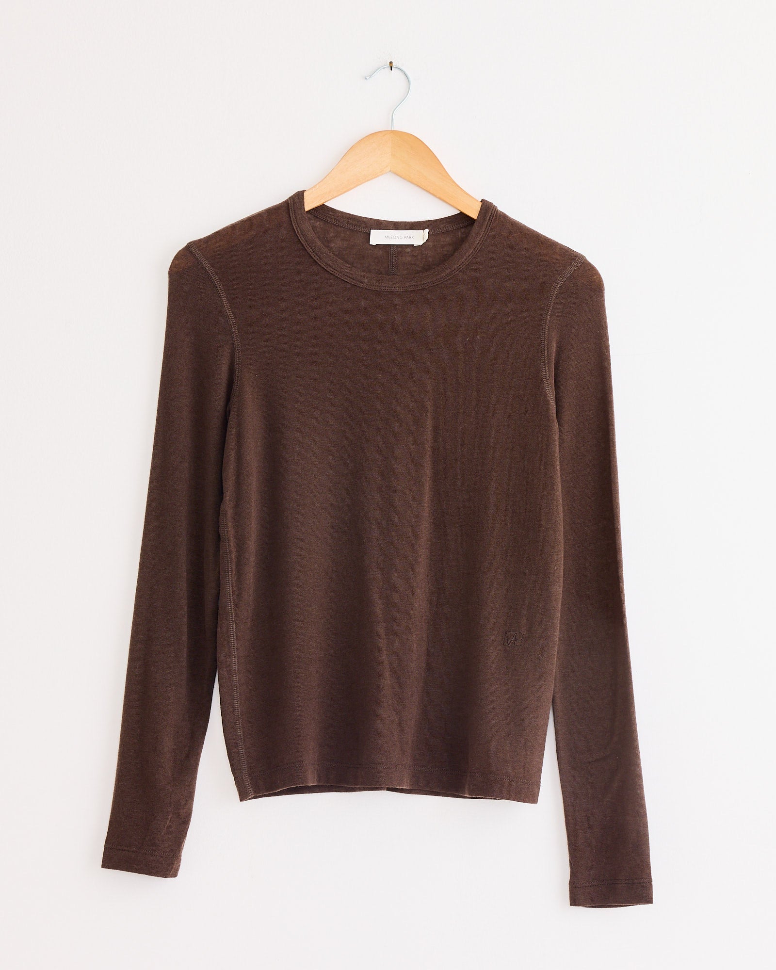Wool Tencel Crew Neck Top in Brown