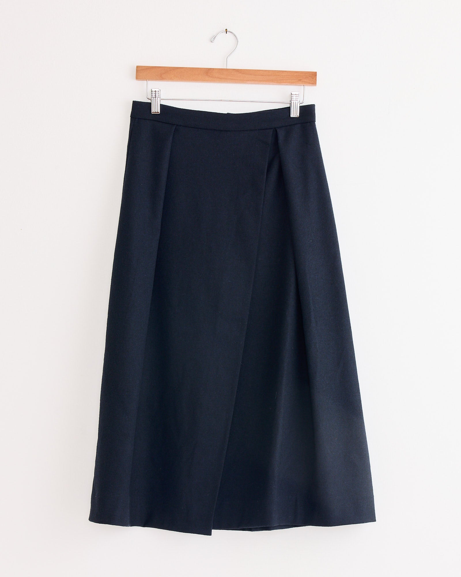 Wool Blend Pleated Midi Skirt in Navy