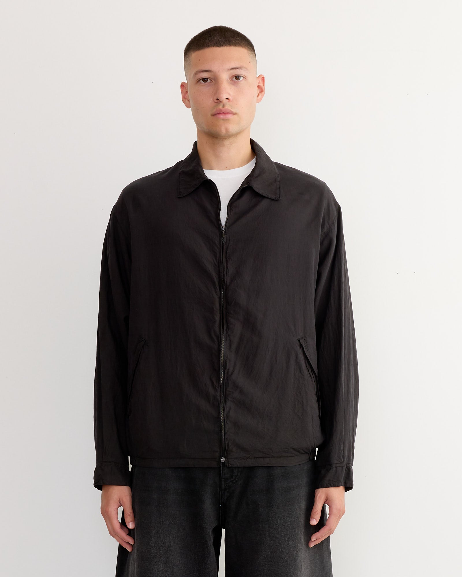 Silk Garment Dyed Blouson in Black