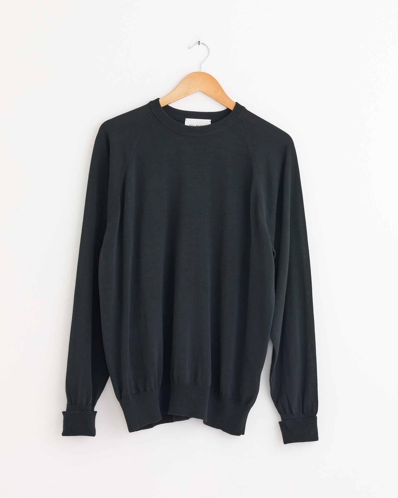 Cotton Silk Pullover in Green Charcoal
