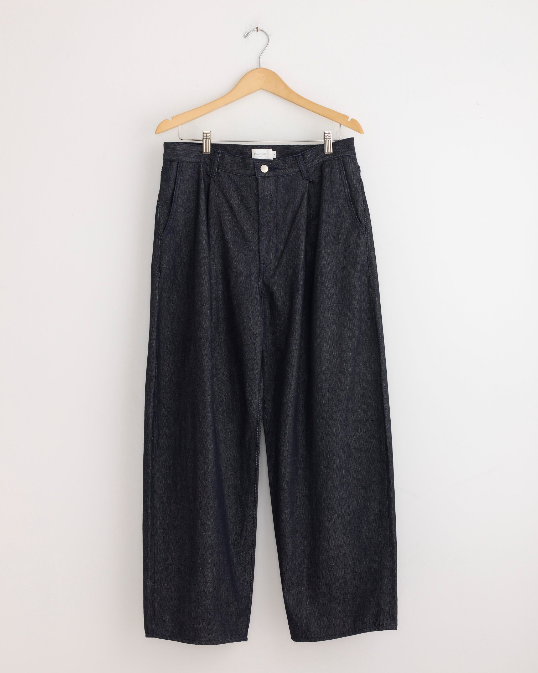Deep Tuck Wide Denim Pant in Navy