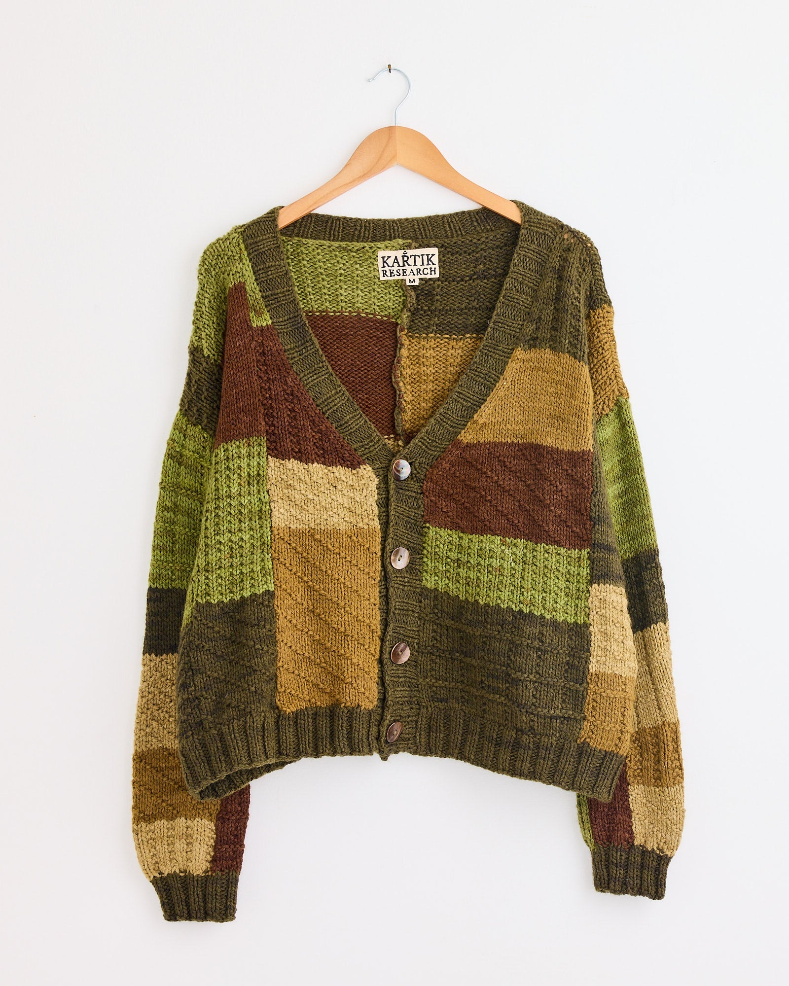Patchwork Cardigan in Olive/Brown/Moss