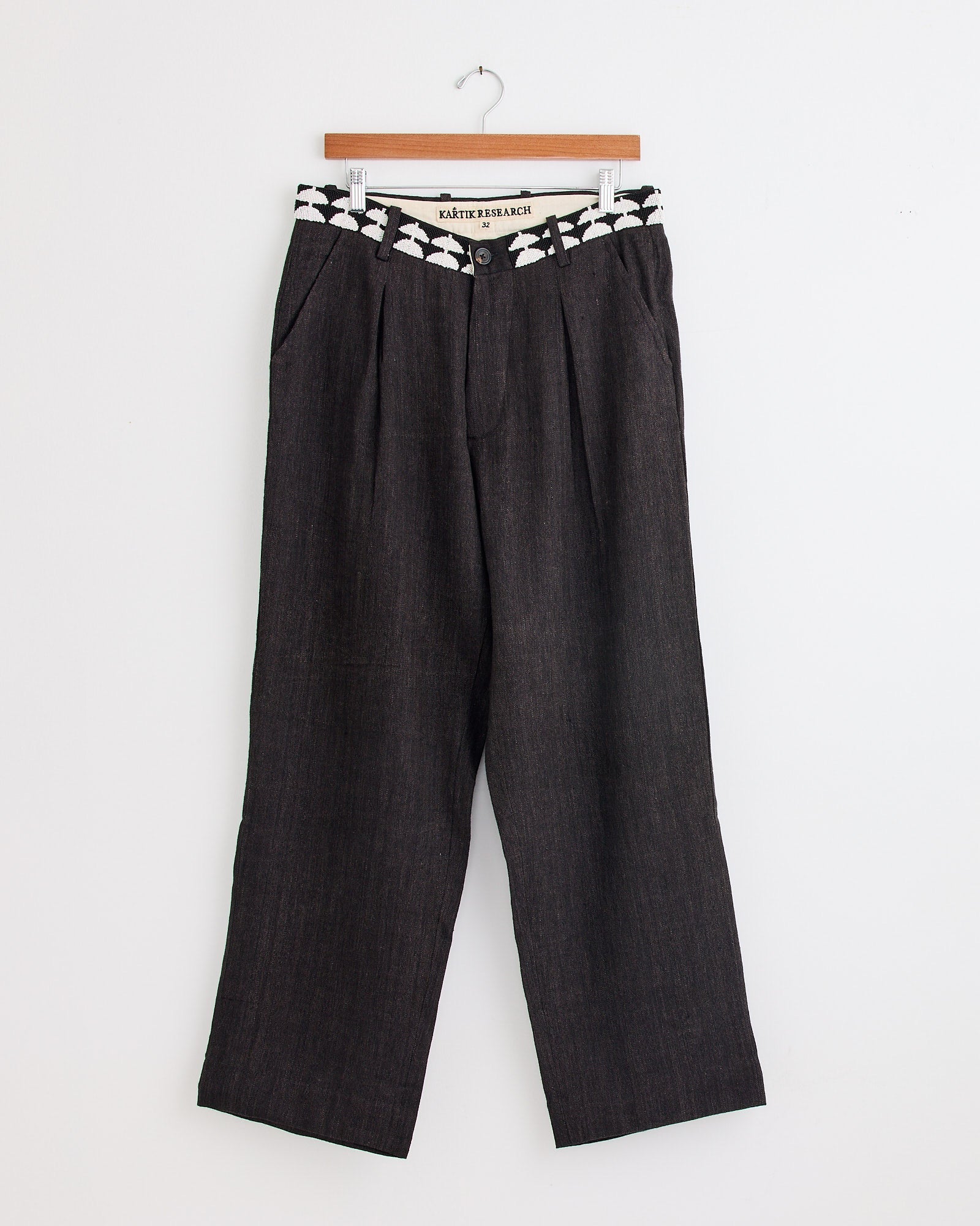 Beaded Belt Trouser in Charcoal/Black/White