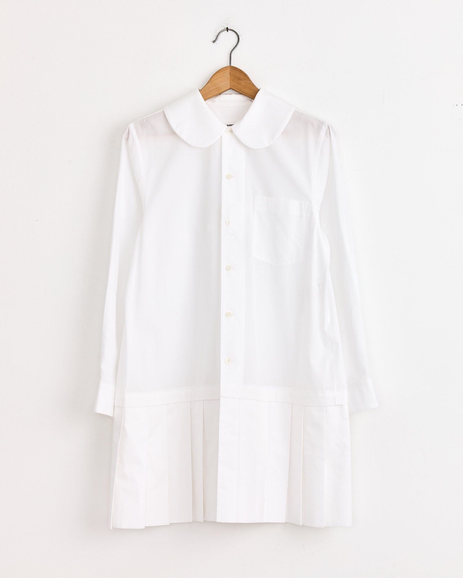 Wide-Pleated Shirt Dress in White