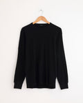 Cotton Cashmere Waffle L/S Crew in Black