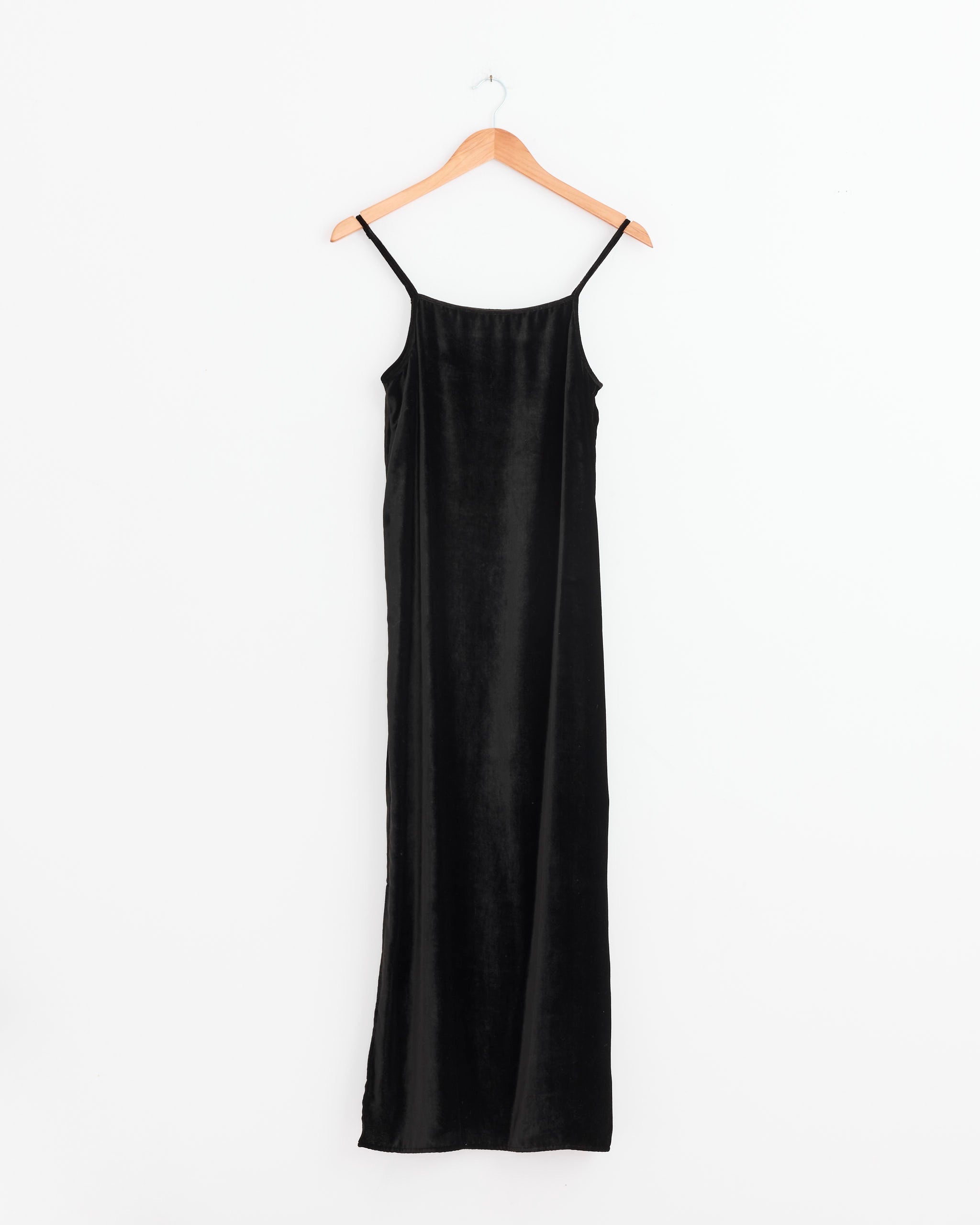 Velour Slip Dress in Black