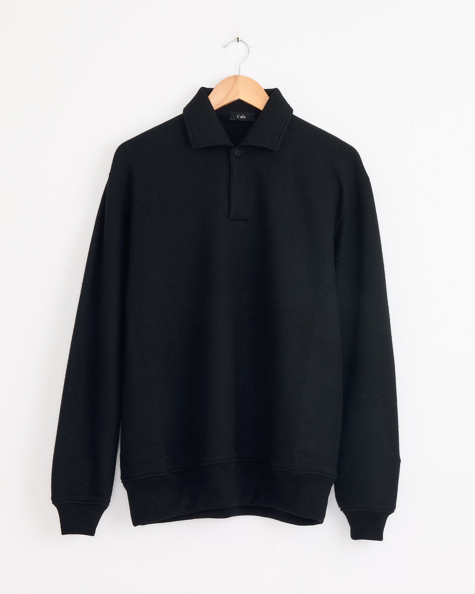 120 Air Wool Fleece Polo in Black
