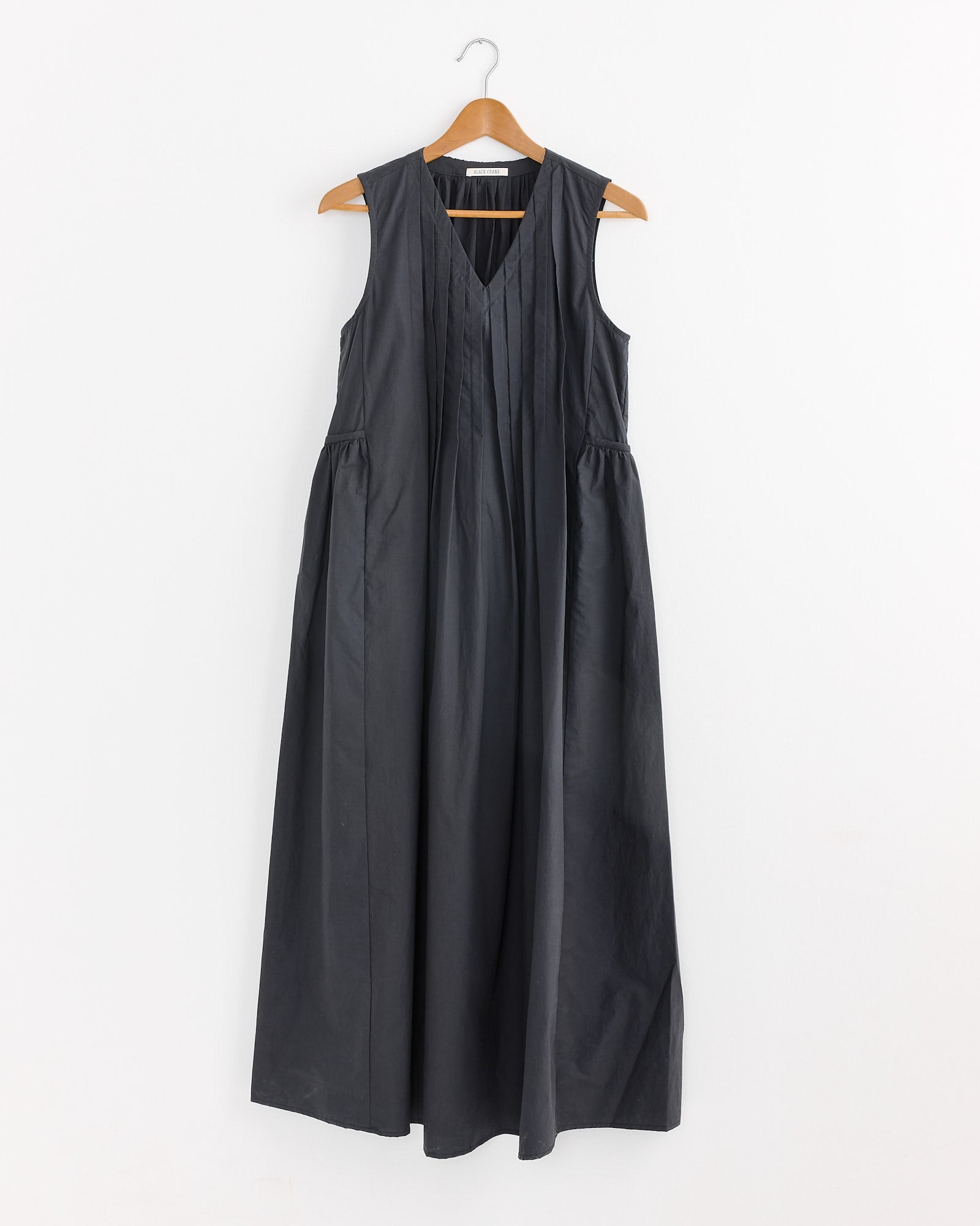 Pleated V-Neck Dress in Black