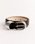Hollyhock Croco Belt in Dark Chocolate/Silver