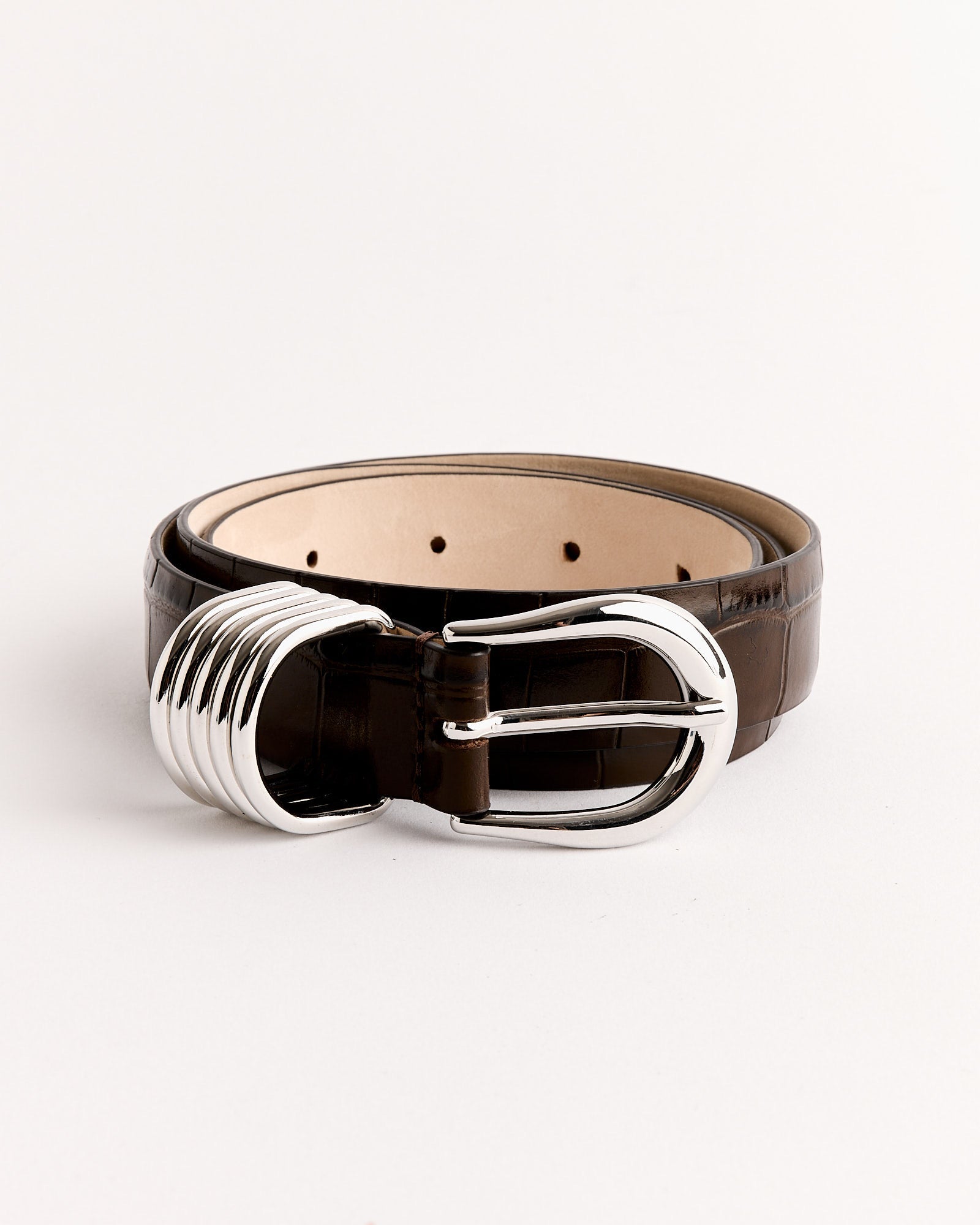 Hollyhock Croco Belt in Dark Chocolate/Silver