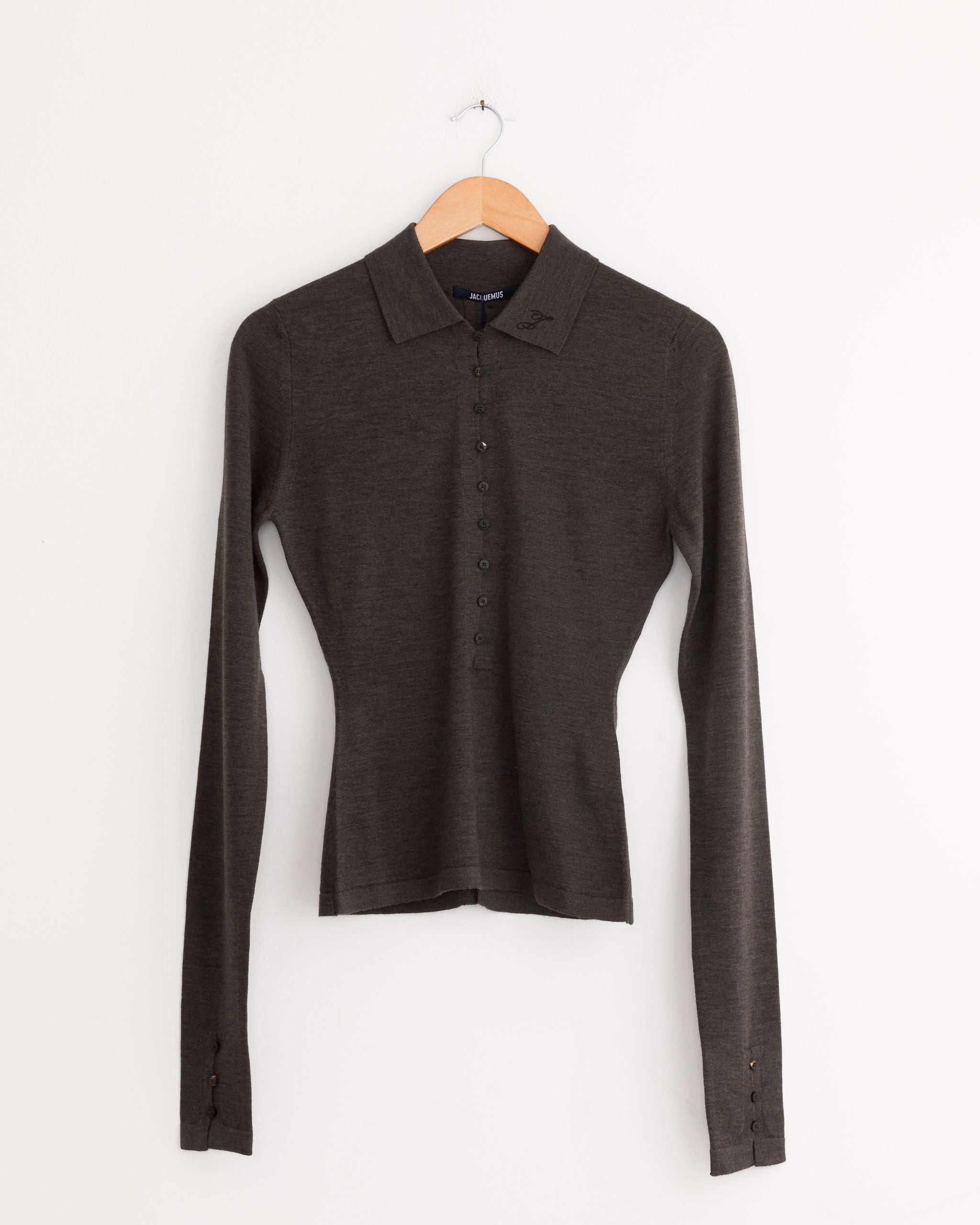 Le Polo Merino Top in Dark Brown