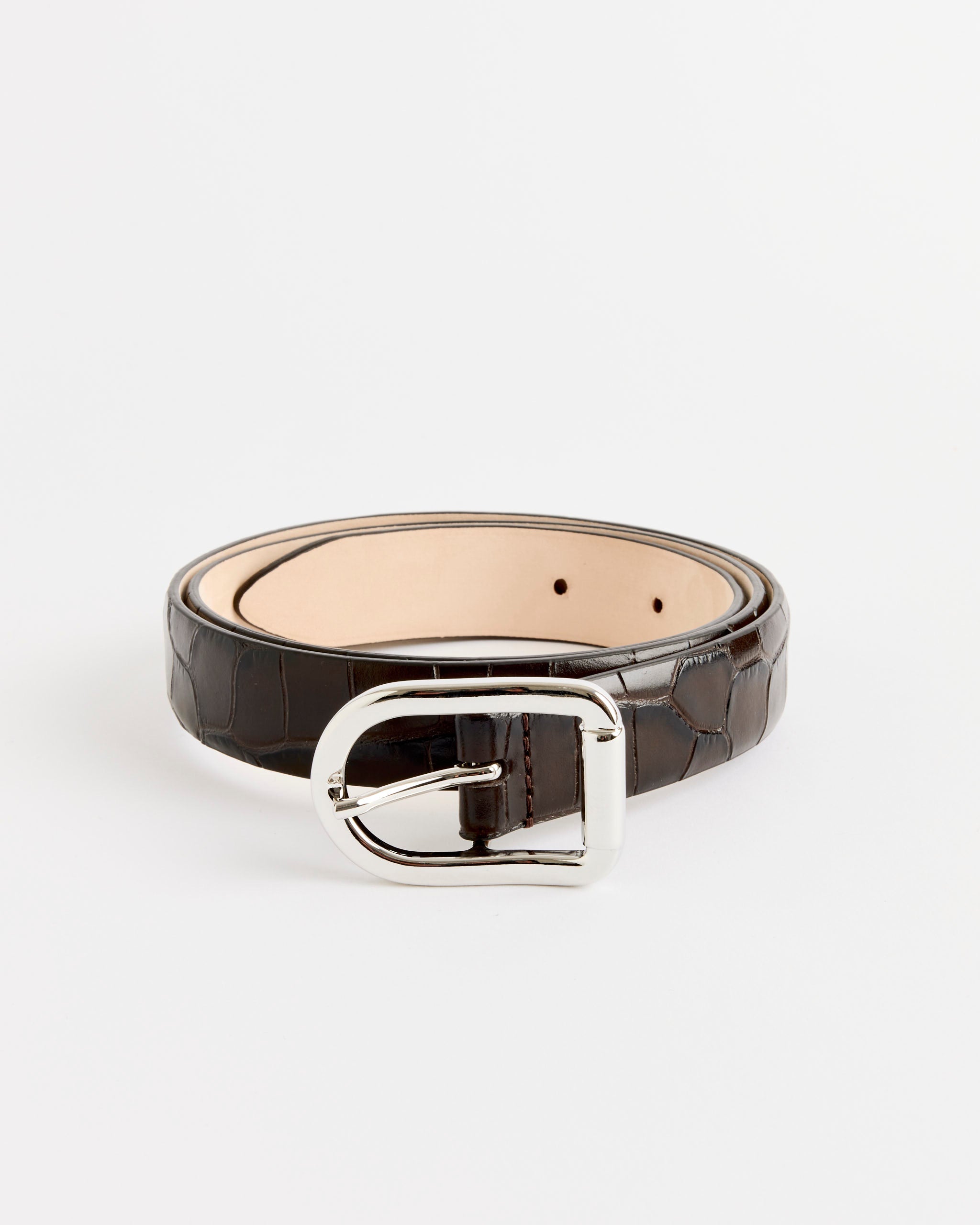 Mija Croco Belt in Dark Chocolate/Silver