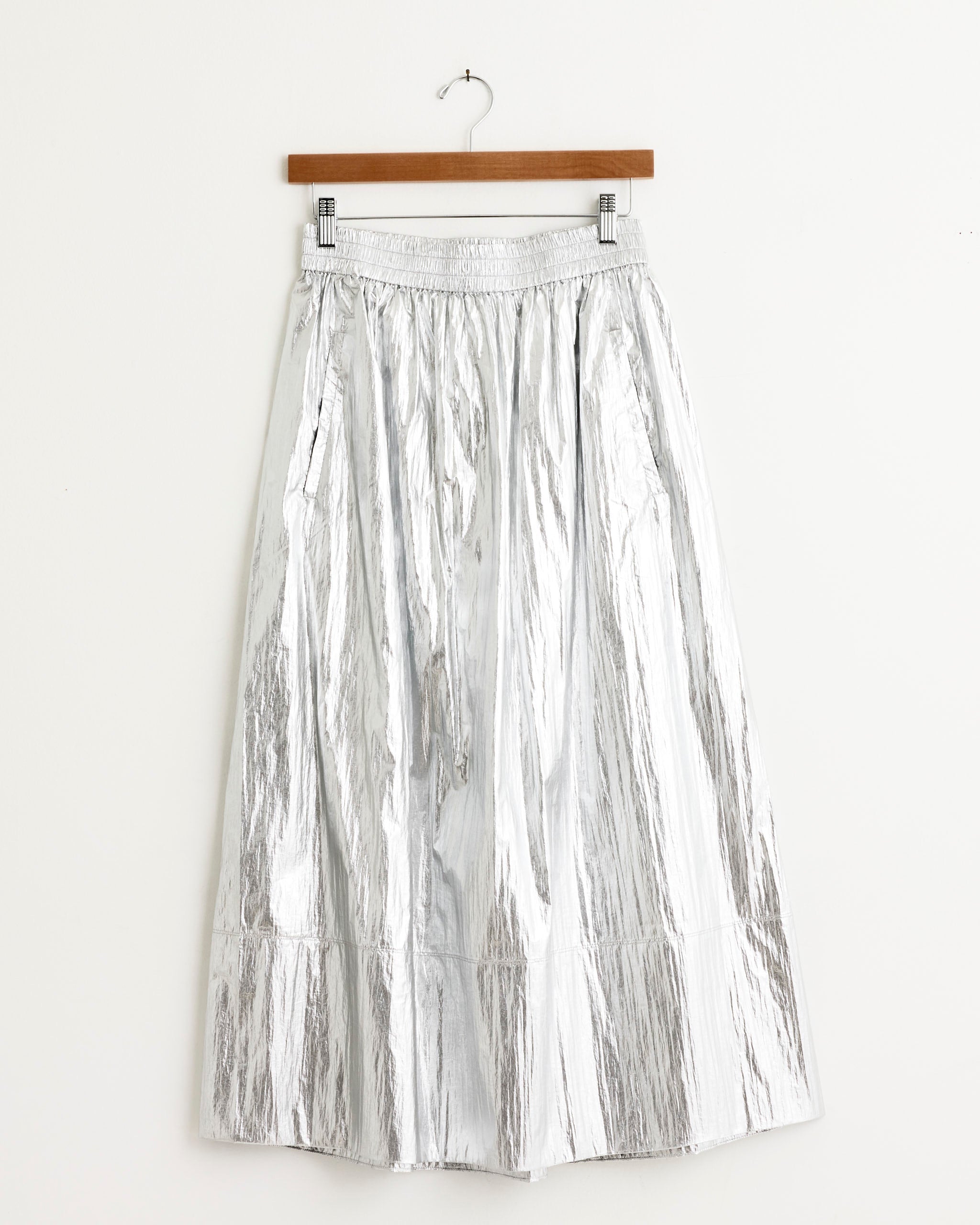 Metallic Nylon Pull On Skirt in Silver
