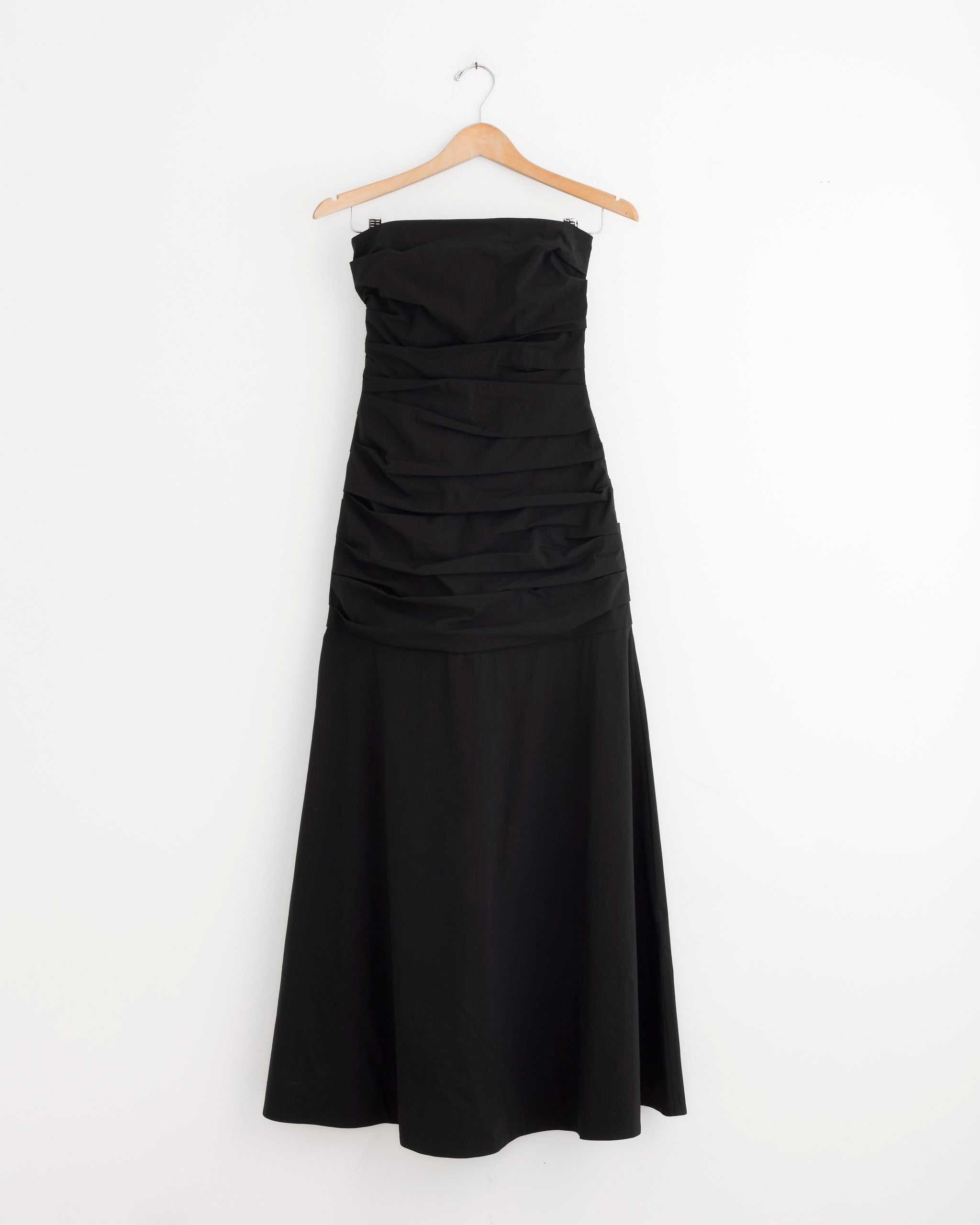 Gathered Straples Longline Dress in Black