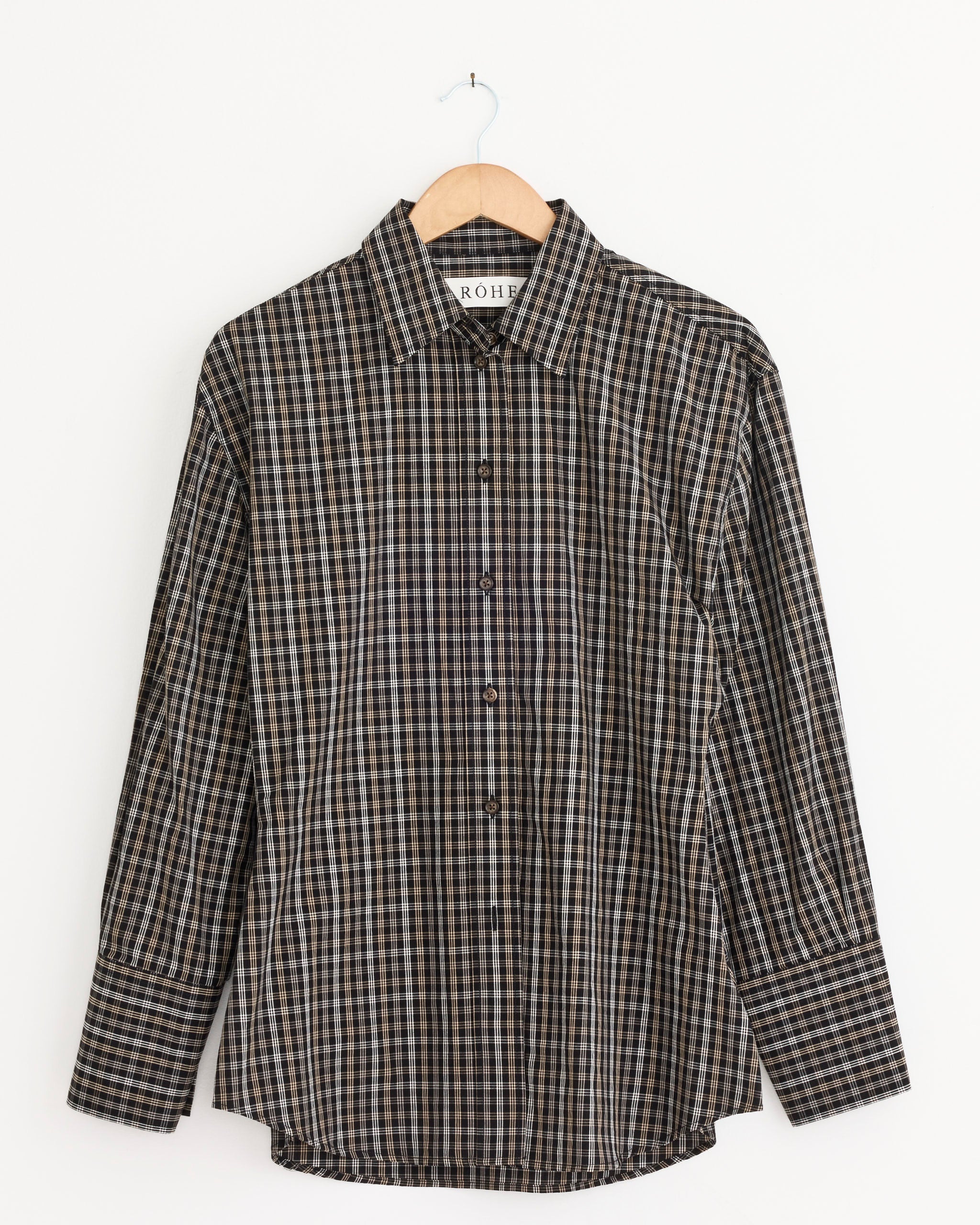 Shaped Check Shirt in Black/Brown Check