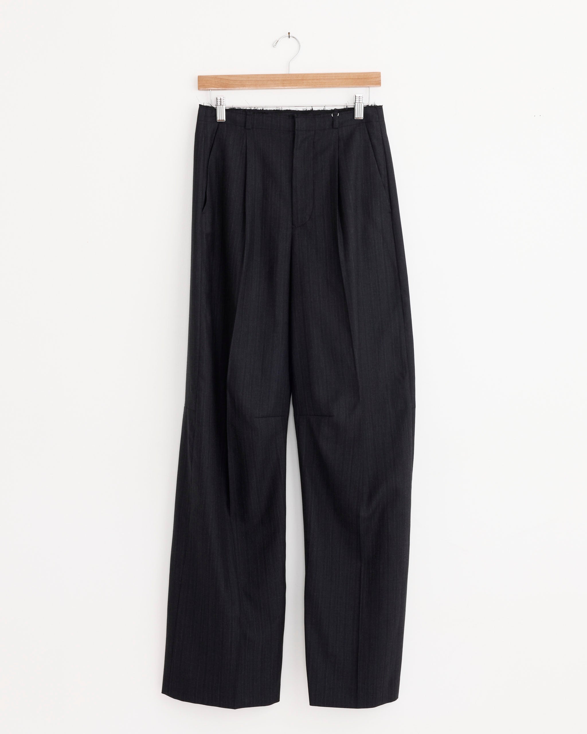 Pinstripe Wool Wide-Leg Trousers in Black