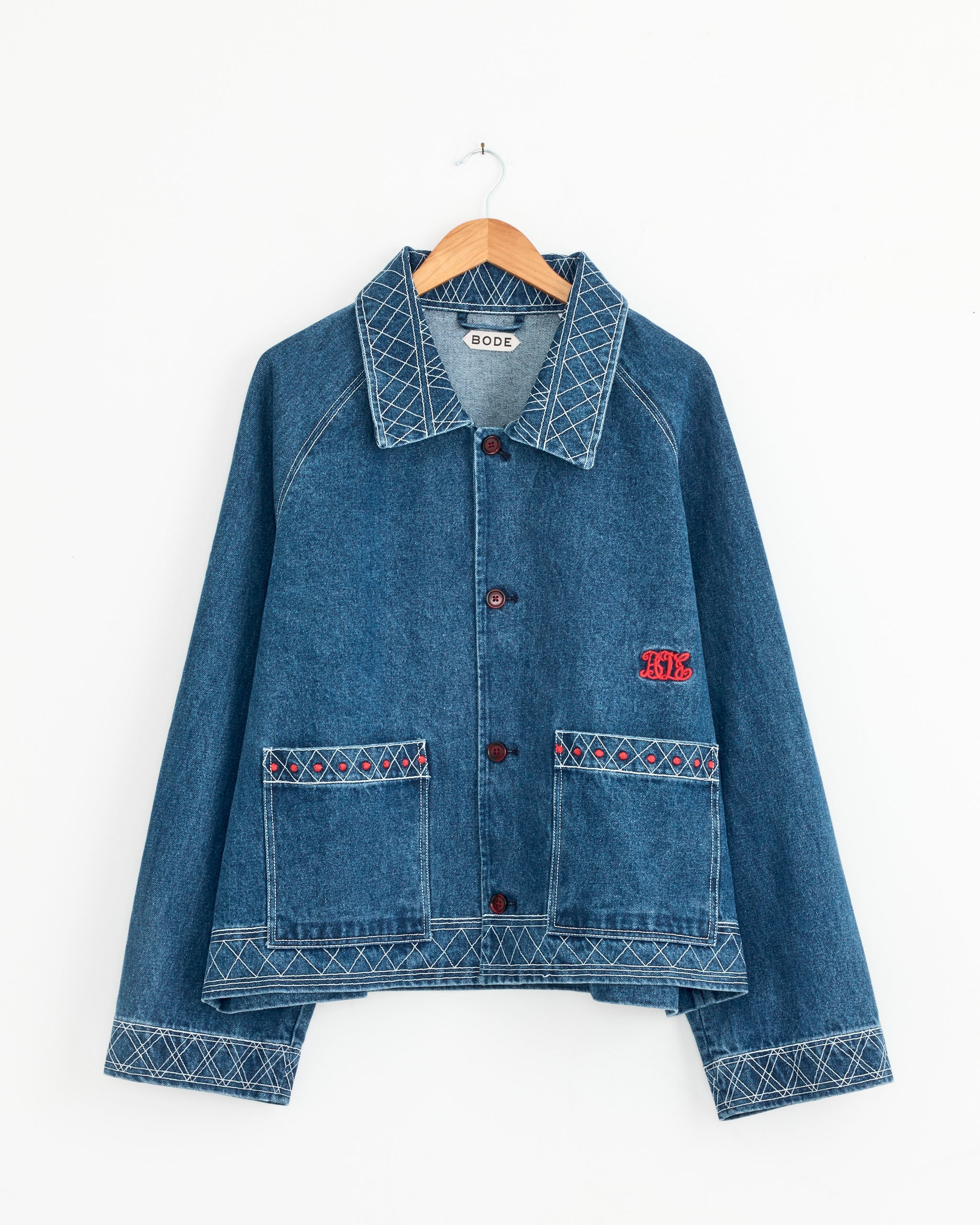 Embroidered Denim Jacket in Indigo