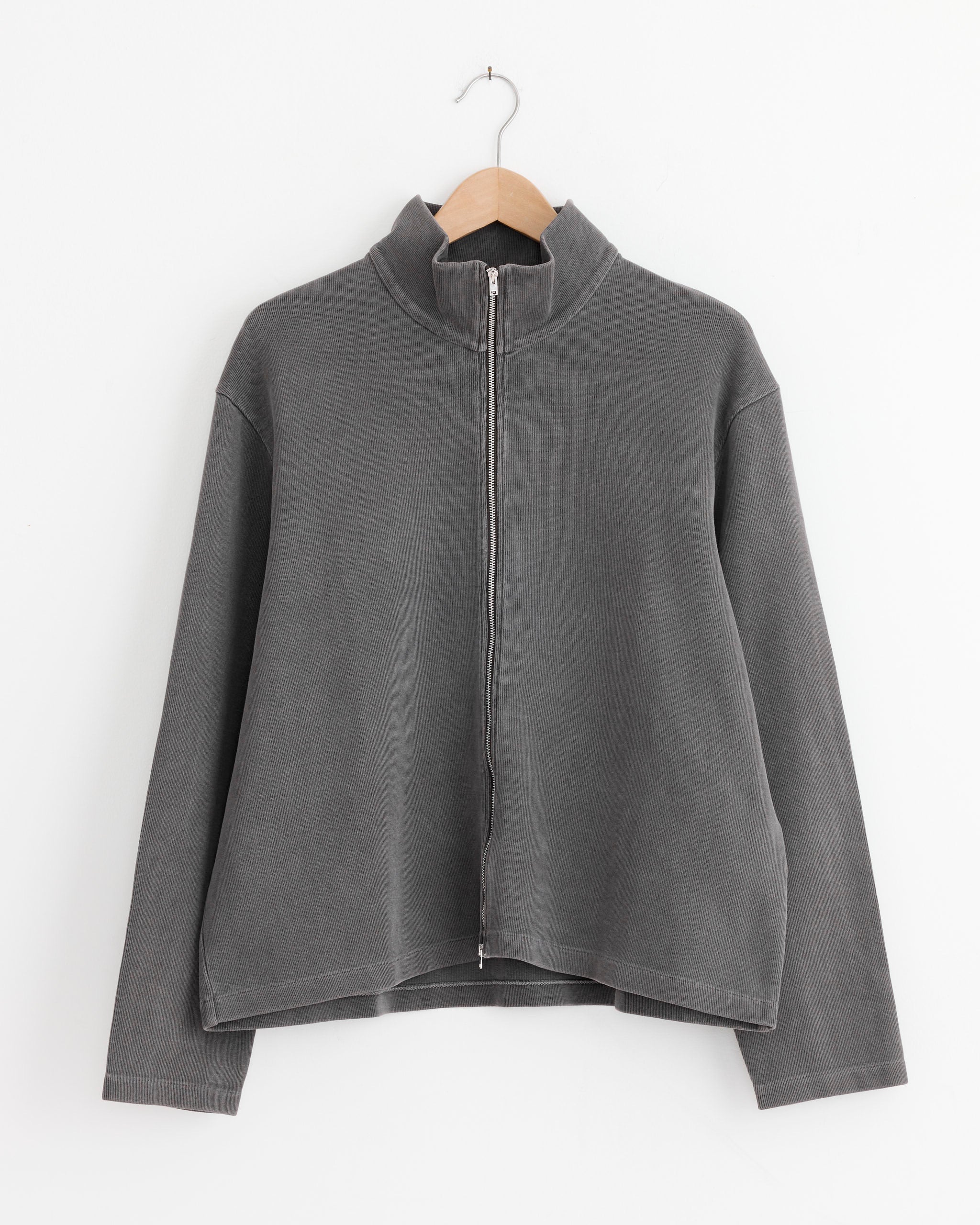 Shrunken Full Zip Sweater in Worn Graphite