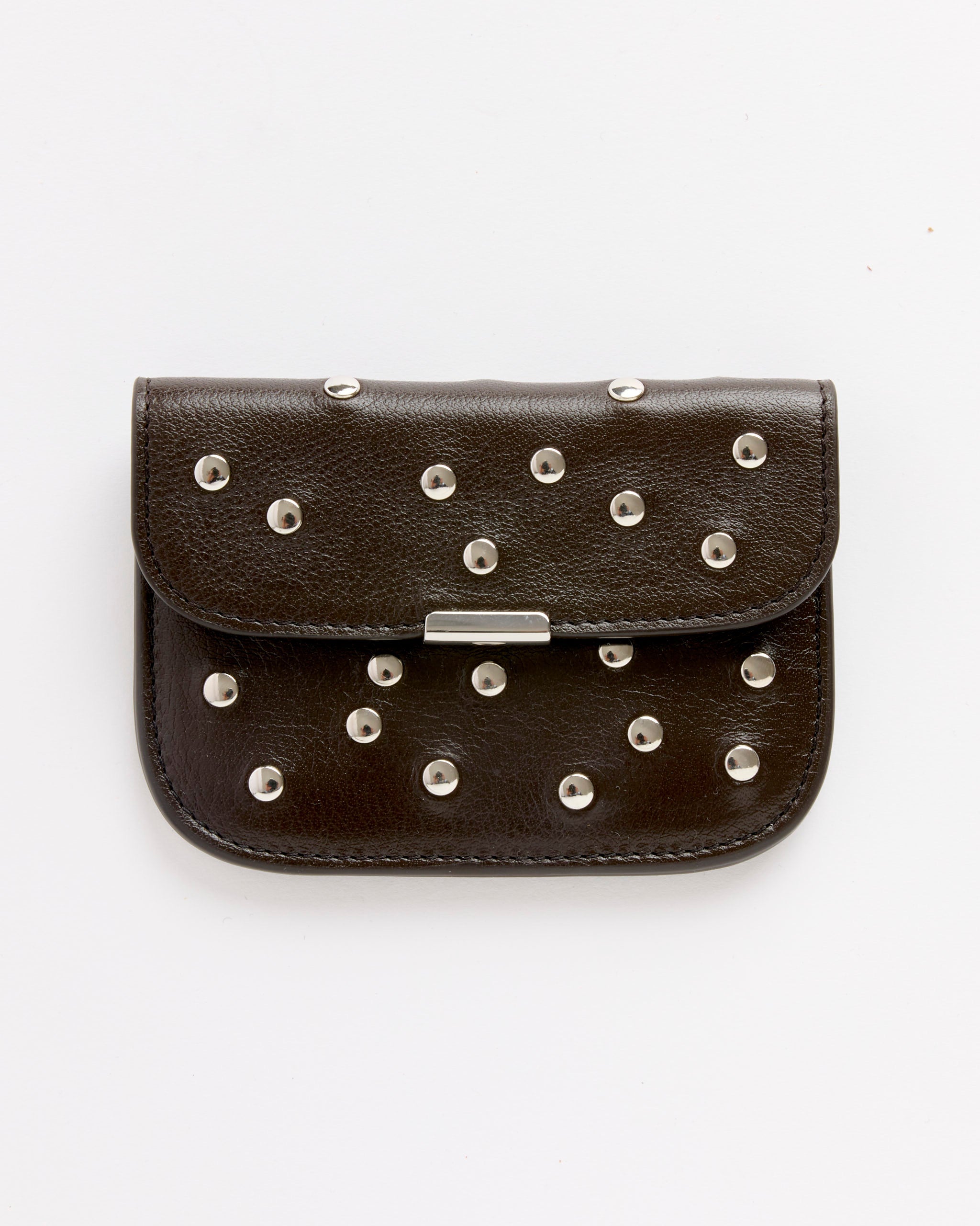 Soft Tab Studs Dots Card Holder in Dark Chocolate