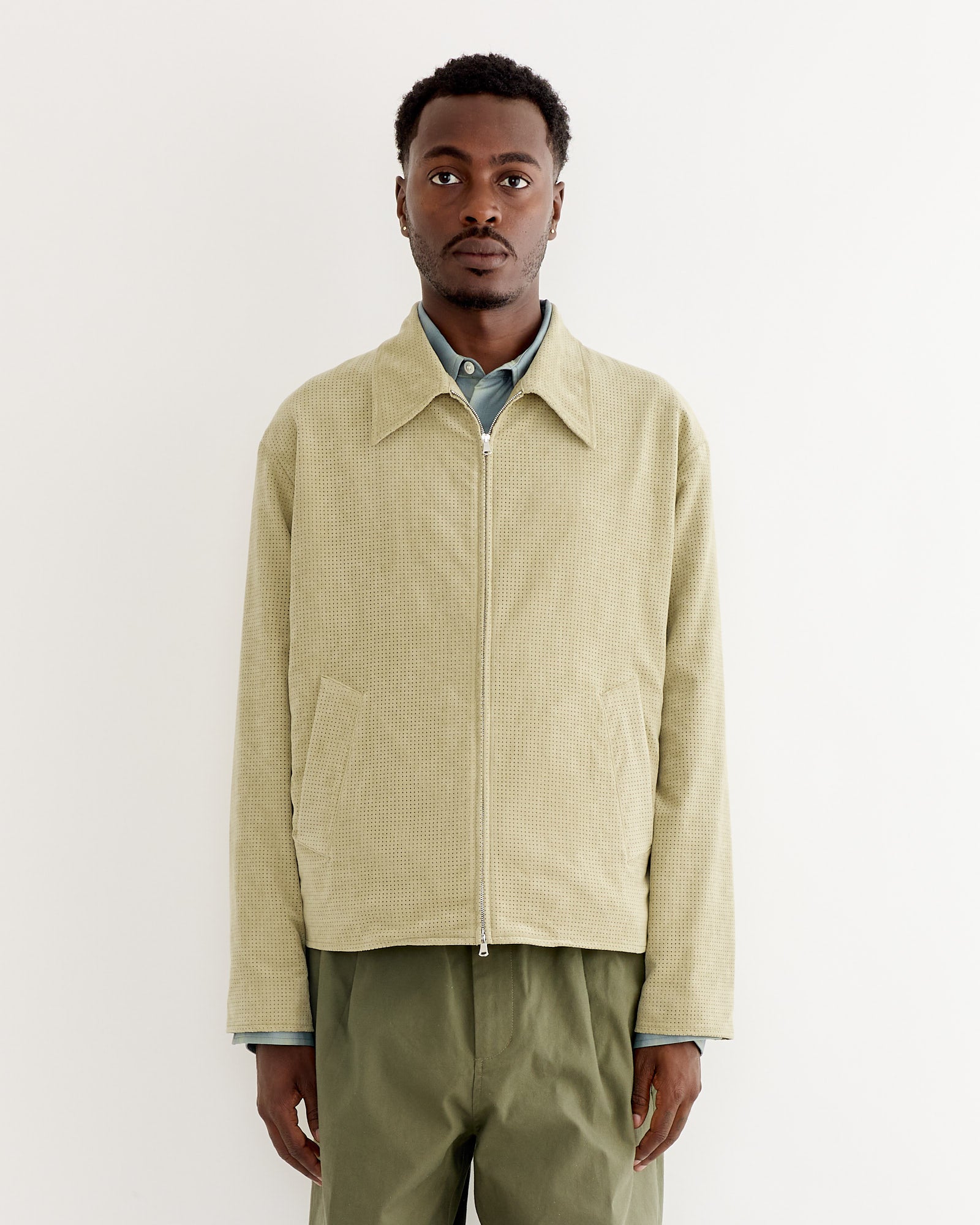 Zip Jacket in Perforated Suede Sand