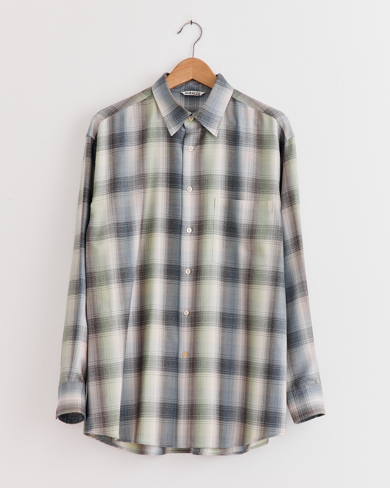 Light Wool Check Shirt in Blue Green Check