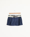 Flip Waist Mini Belt Skirt in Navy Polka Dot