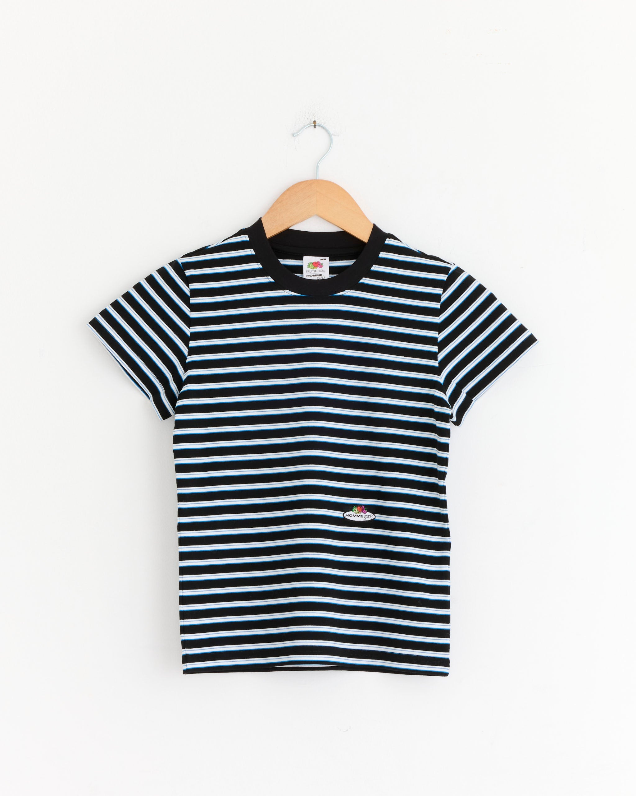Striped Baby Tee in Black Blue Stripe