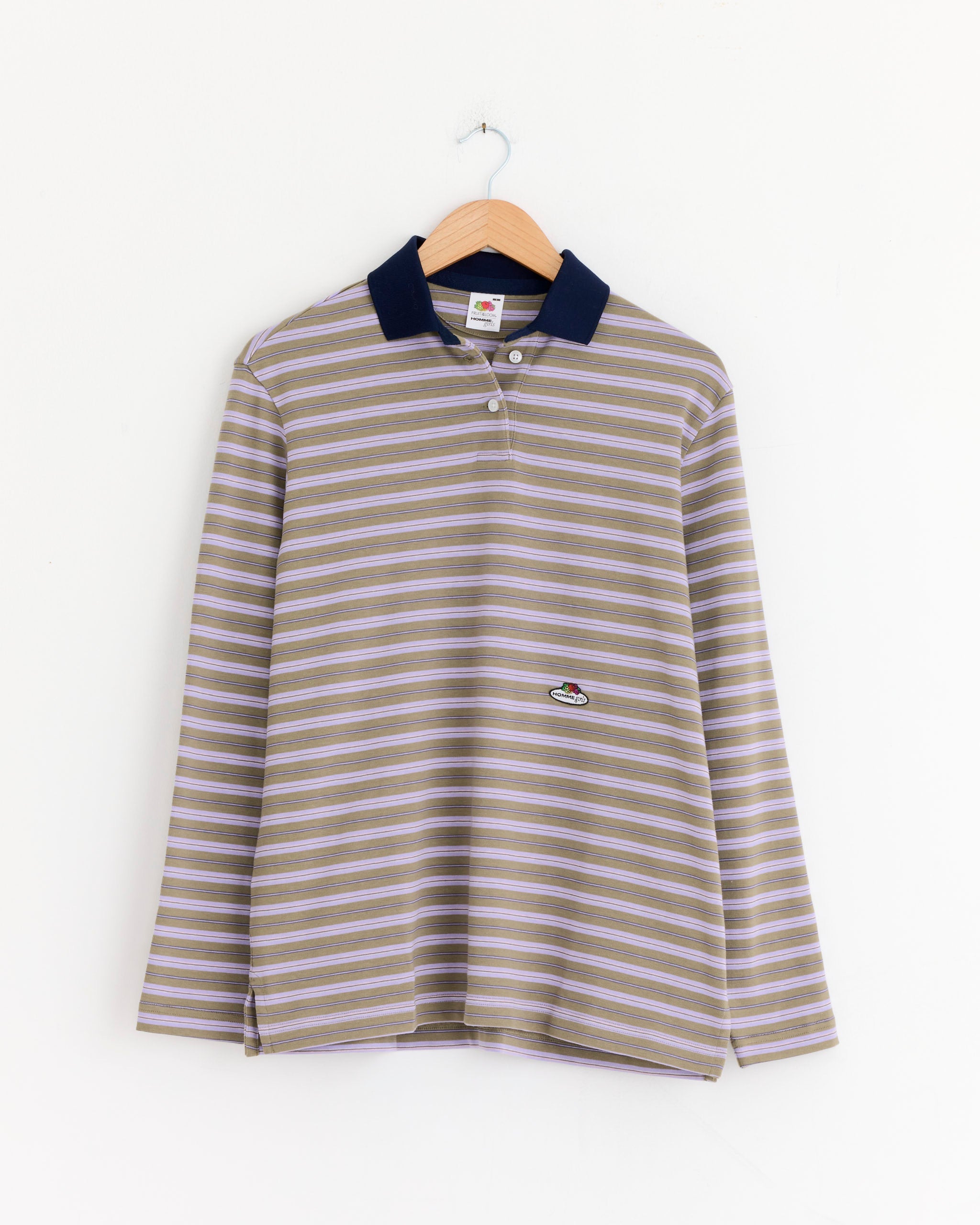 Striped Long Sleeve Polo in Lilac Stripe