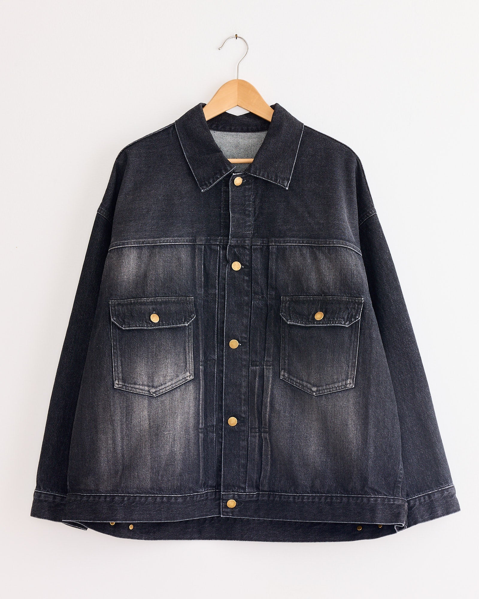 Trucker Jacket in Black Denim Damage
