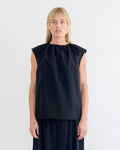 Lotte Nylon Shirred Neck Top in Black