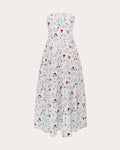Sable Floral Cotton Pleated Strapless Midi Dress