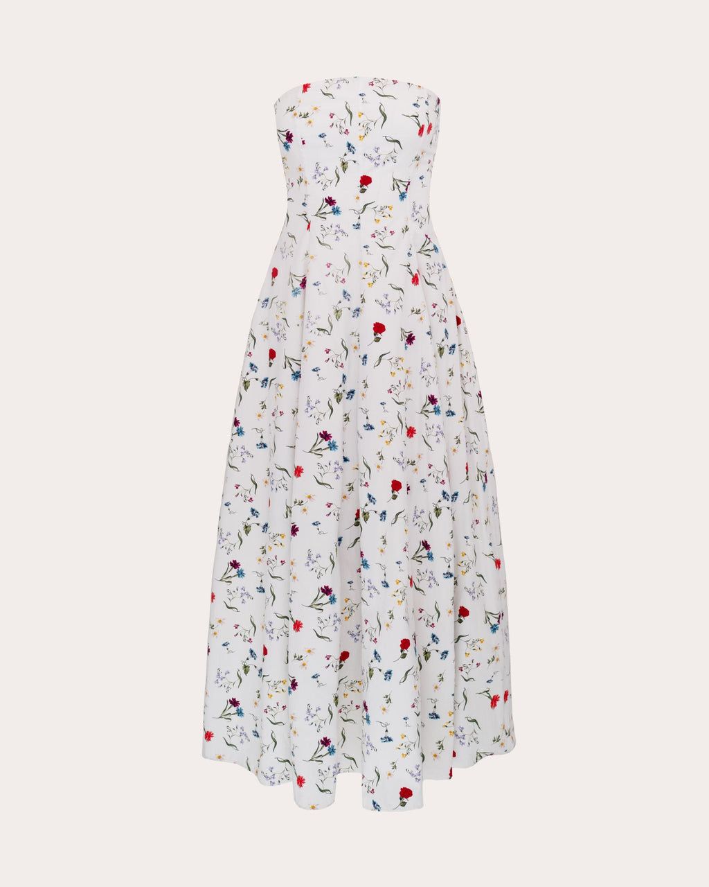 Sable Floral Cotton Pleated Strapless Midi Dress