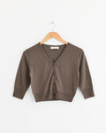 Wool V-Neck Crop Cardigan in Brown