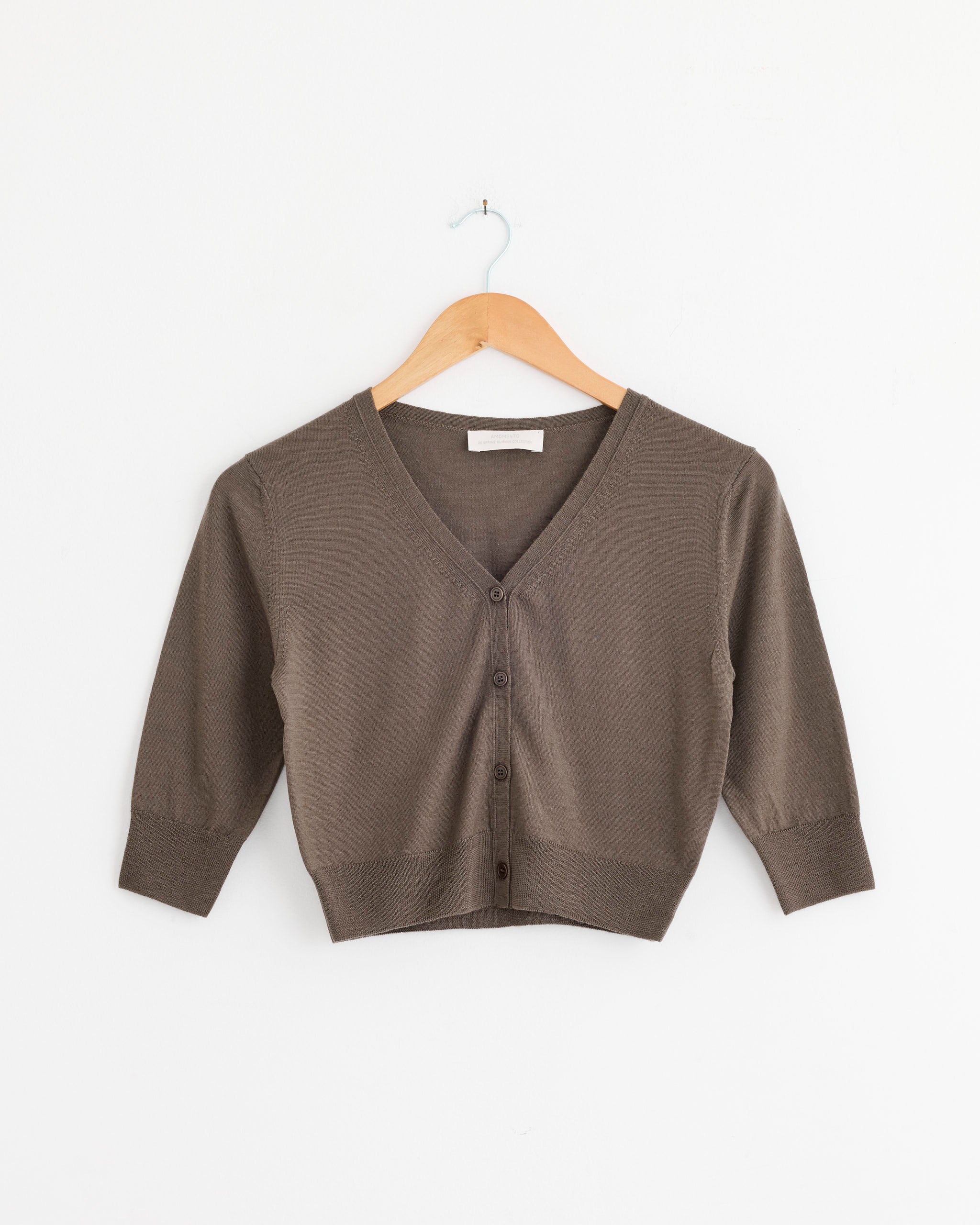 Wool V-Neck Crop Cardigan in Brown