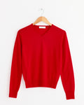 Wool V-Neck Knit in Red