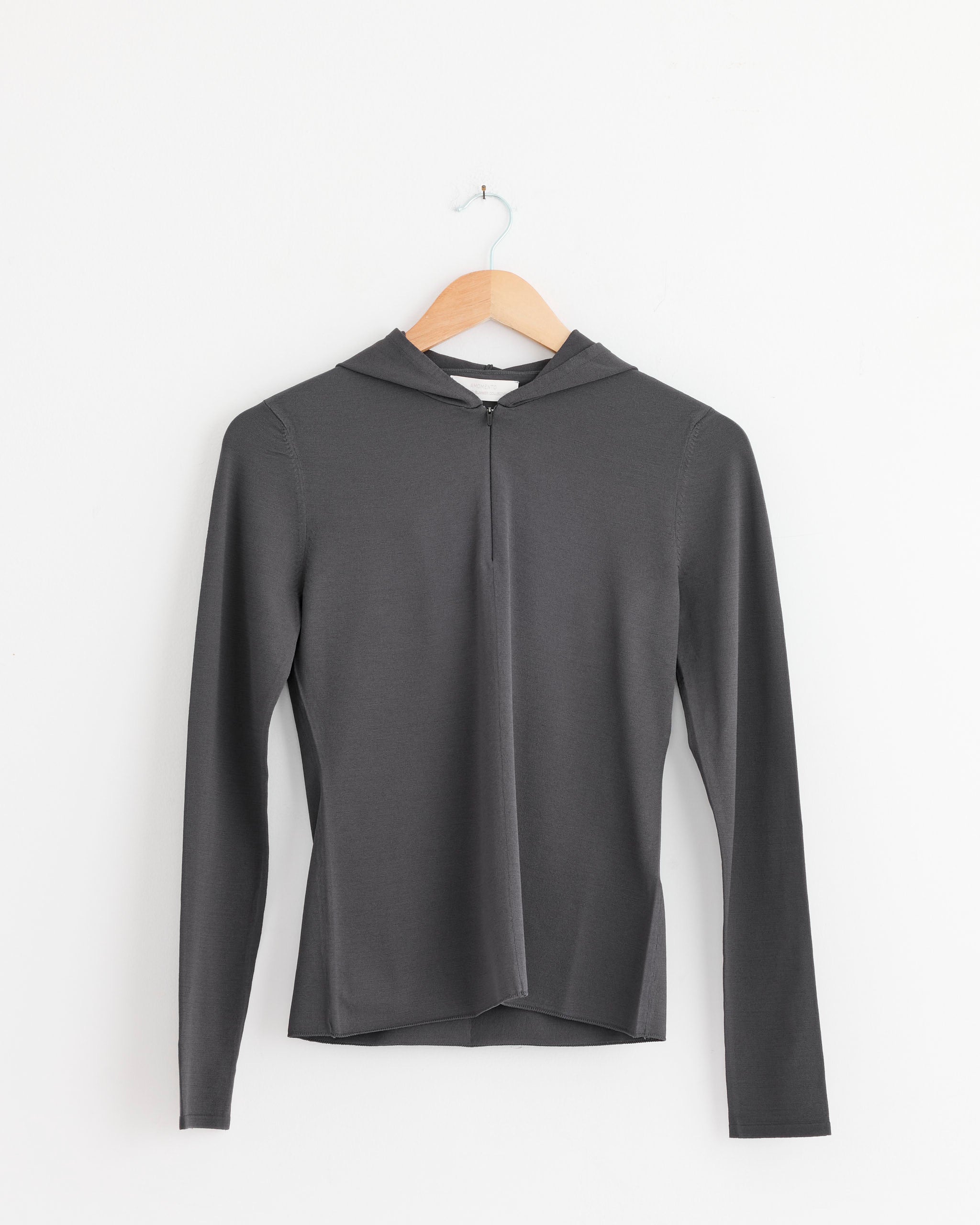 Half Zip-Up Knit Hoodie in Charcoal