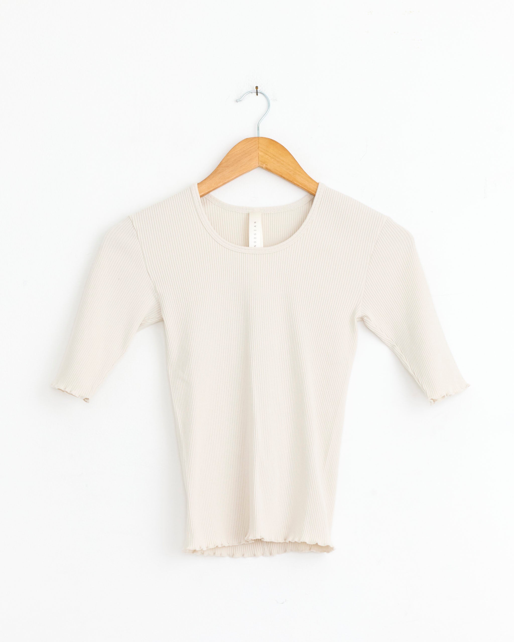 Ruffle Rib Tee in Greige