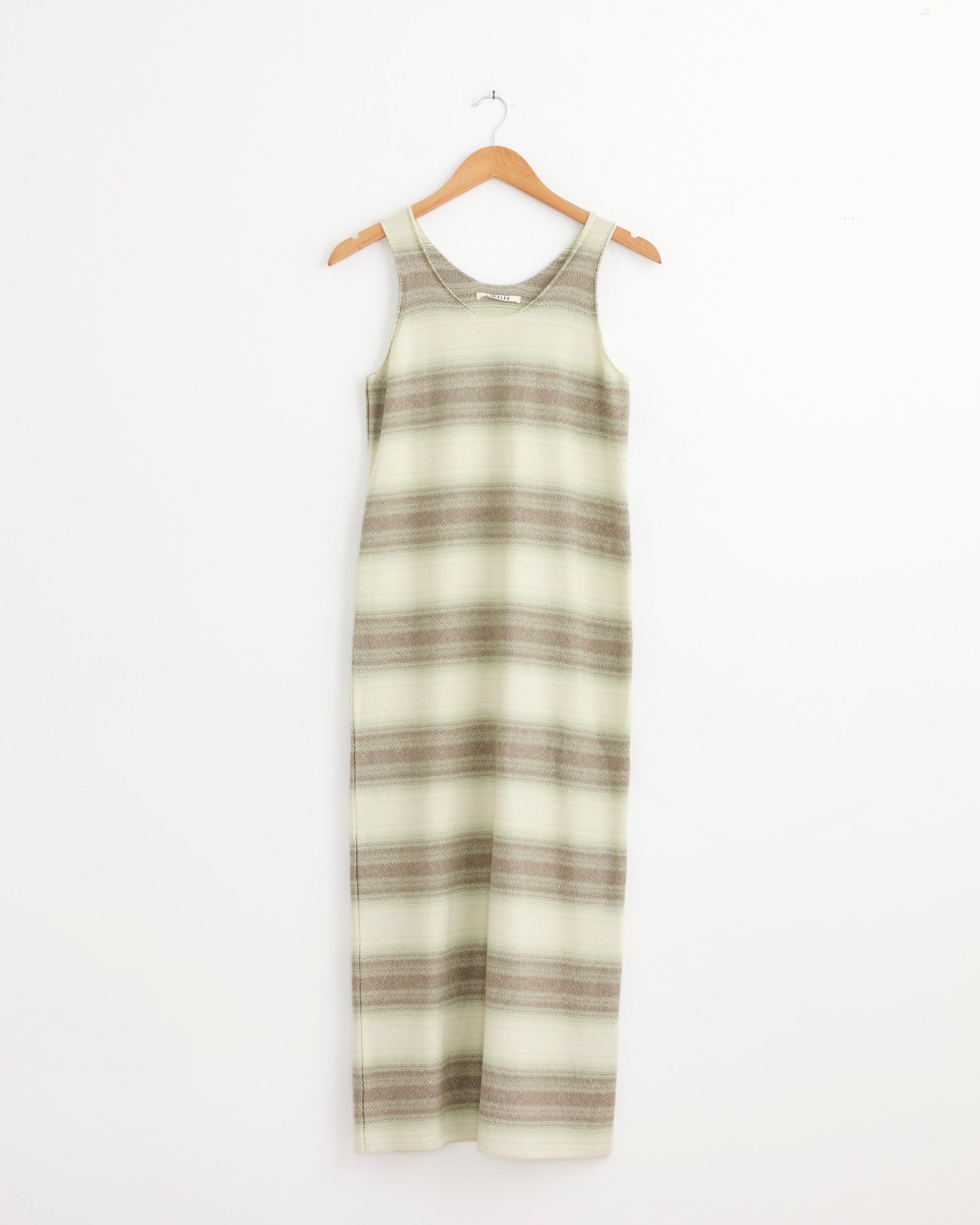 Cotton Silk Gradient Stripe Knit Dress in Lime Grey Stripe