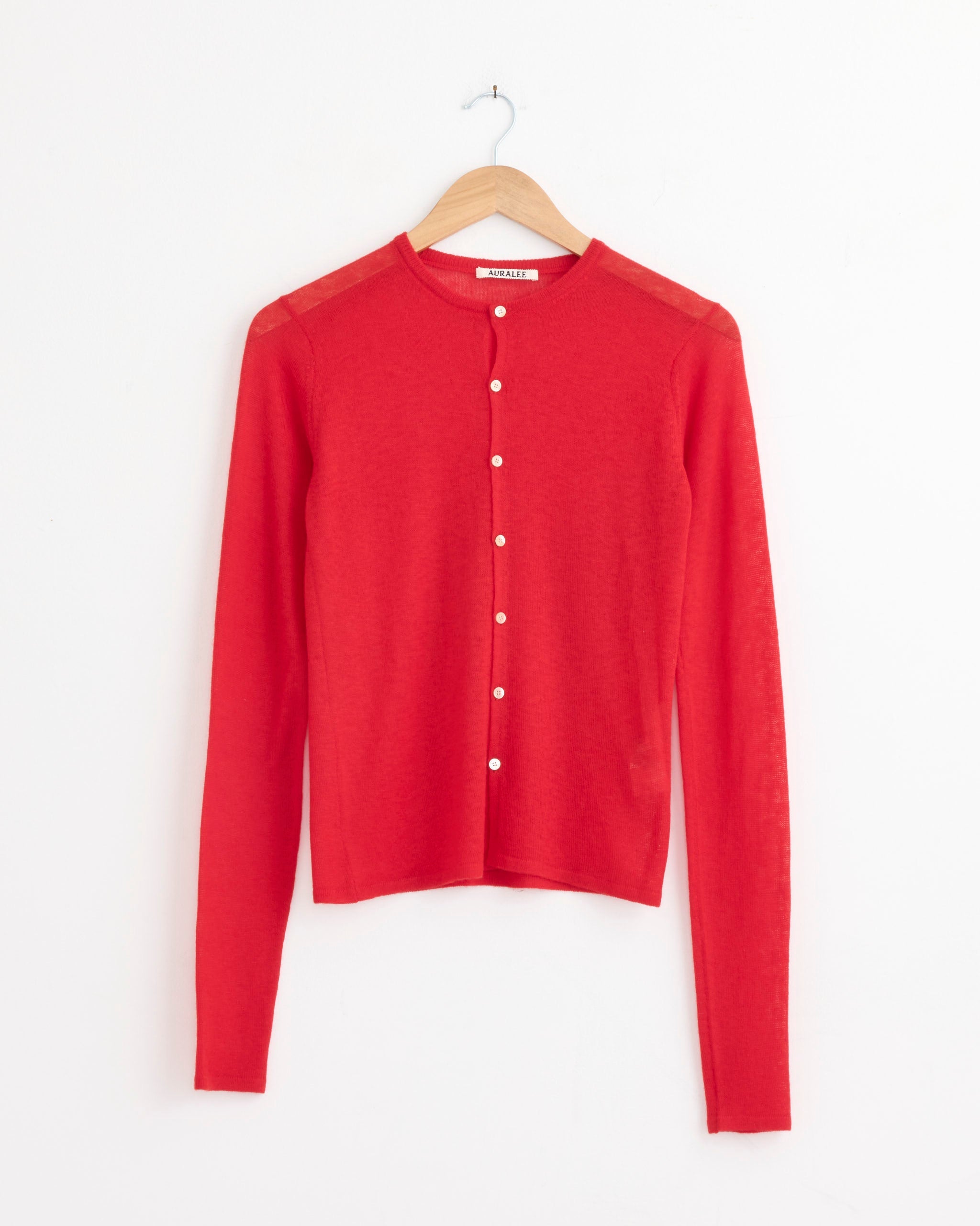 Sheer Cashmere Knit Cardigan in Red Orange