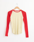 Super High Gauge Sheer Pullover in Ivory/Red