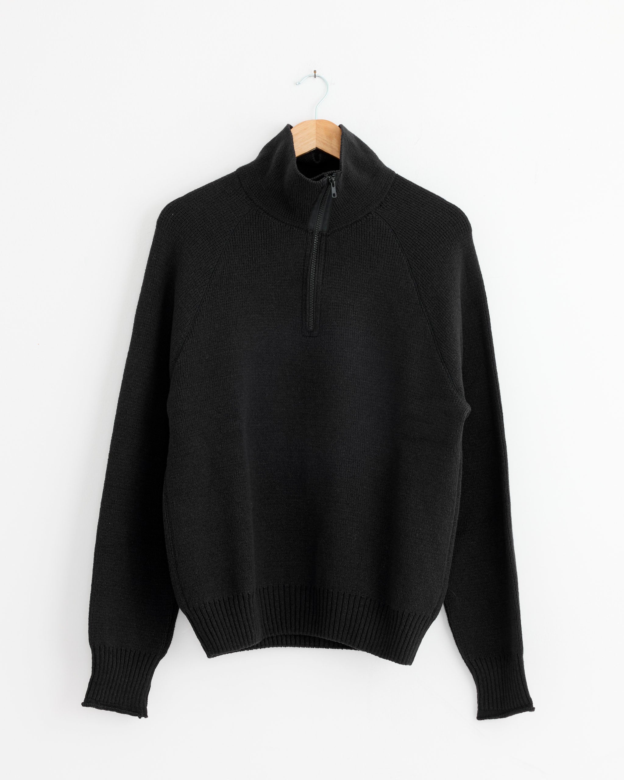 Zip Up Polo in Black