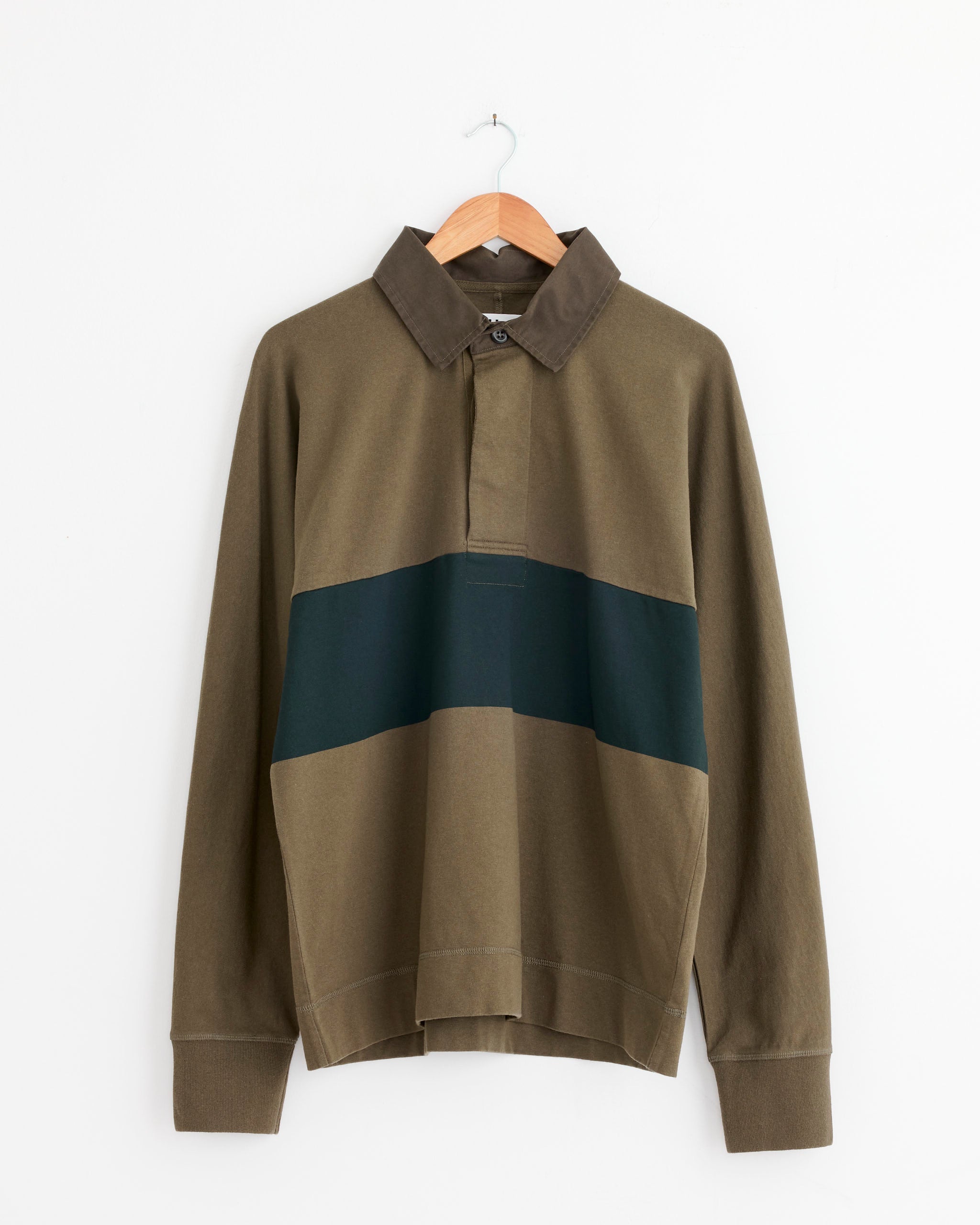 Rugby Shirt in Khaki Green/Black Green