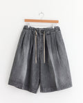 Circular Short Pant in Black Denim Bleached