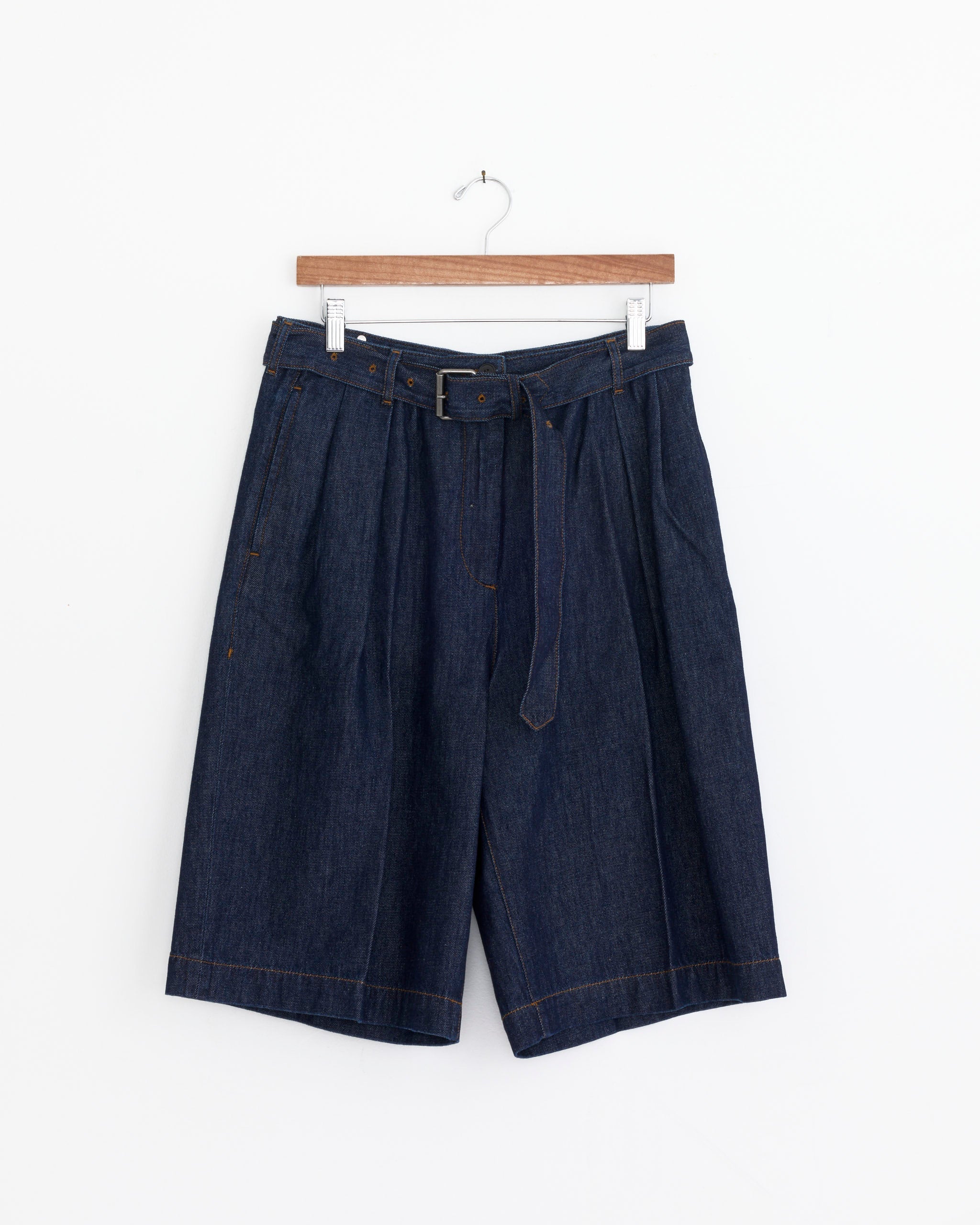 Belted Denim Shorts in Indigo