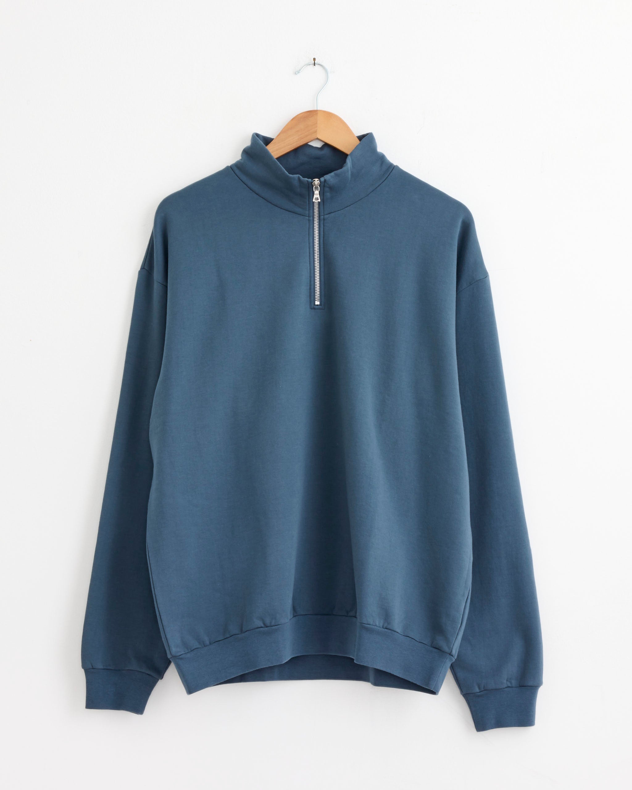 Elastic High Gauge Sweat Zip Pullover in Dusty Blue