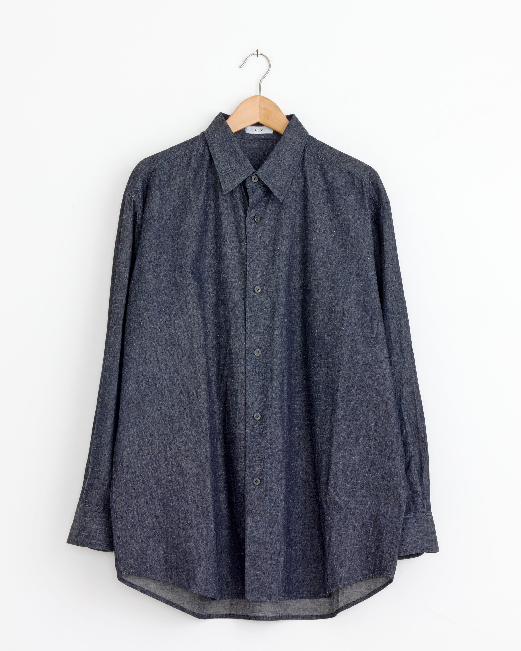 Cotton Linen Ramie Denim Shirt in Navy