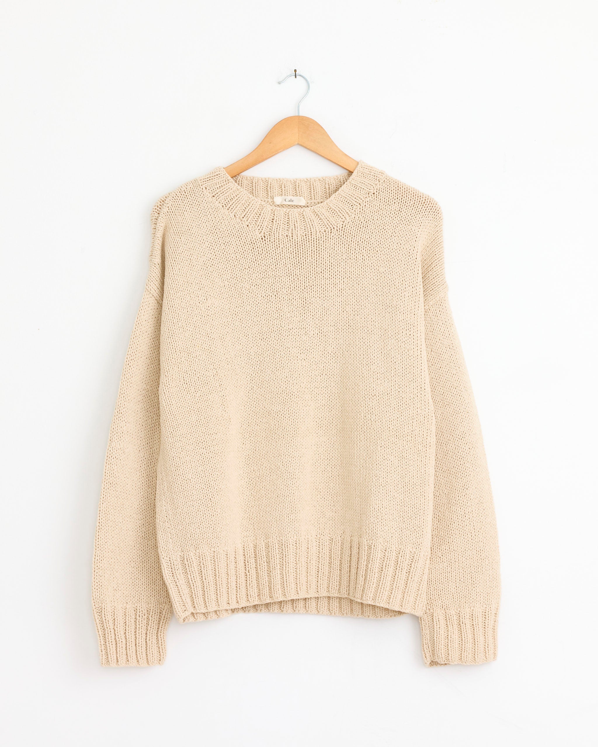 Cotton Hand Knit Sweater in Beige