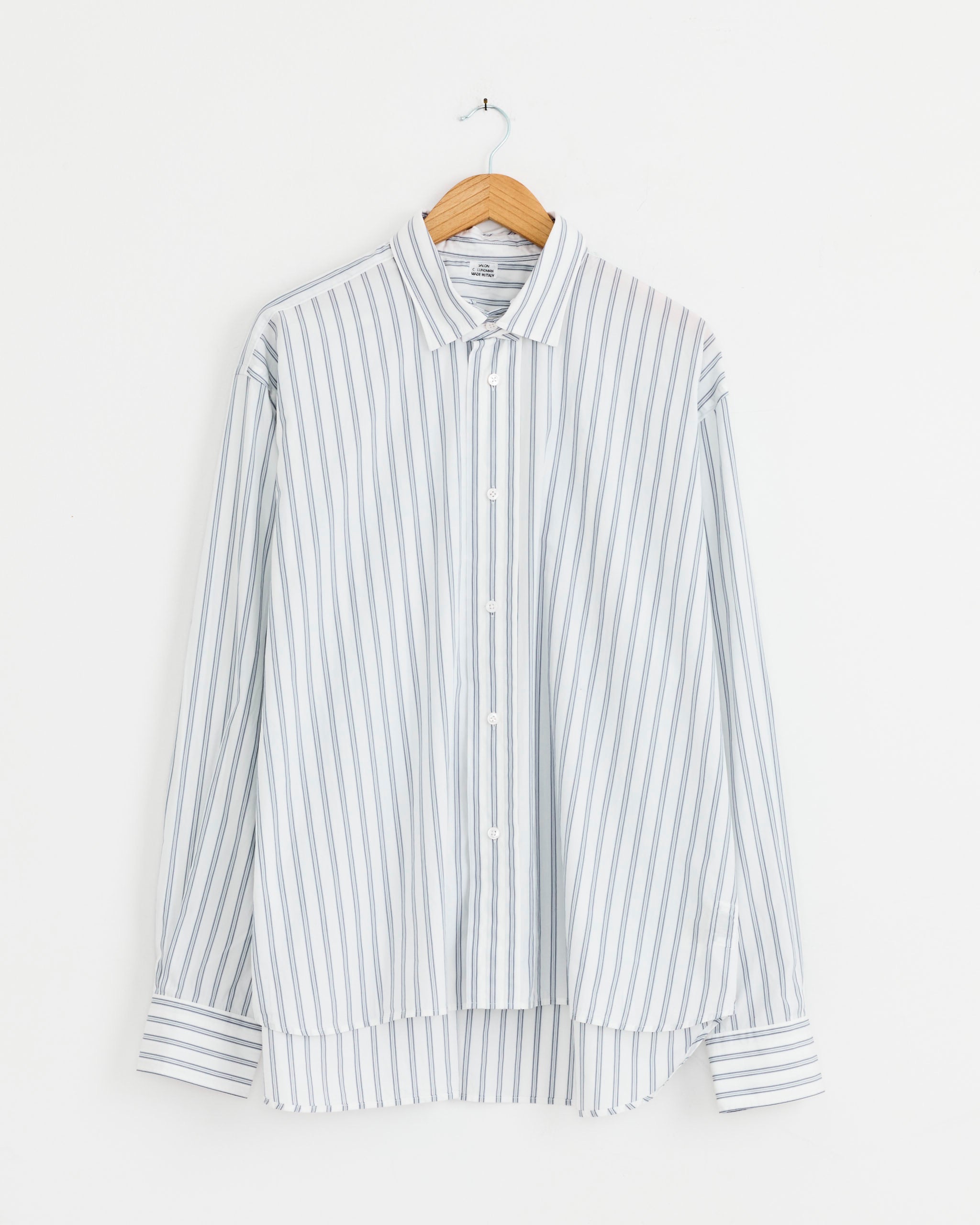 Double Collar Shirt in Fine Blue Stripe